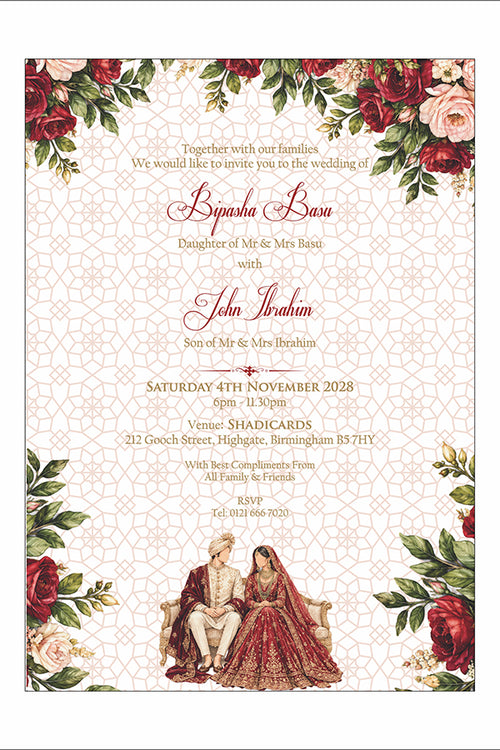 Load image into Gallery viewer, ABC 1303 Floral A5 Invitation with Bride &amp; groom Caricature

