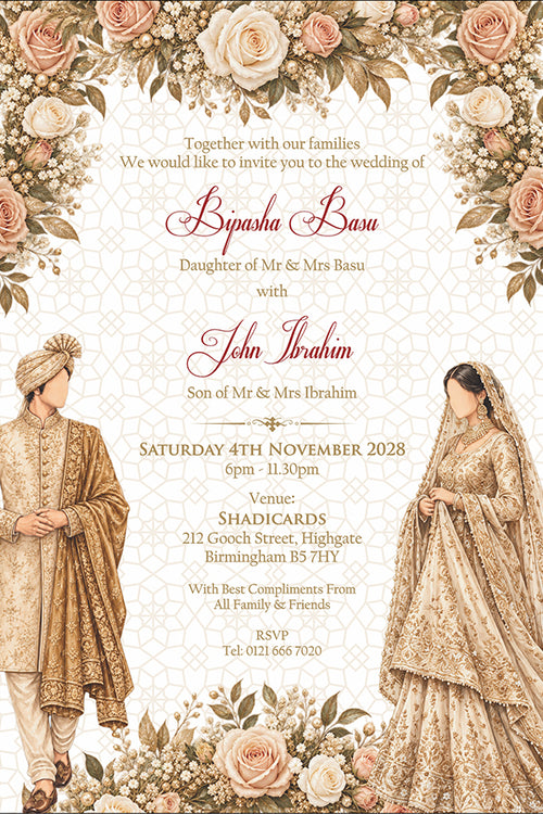 Load image into Gallery viewer, ABC 1304 Floral A5 Invitation with Bride &amp; groom Caricature
