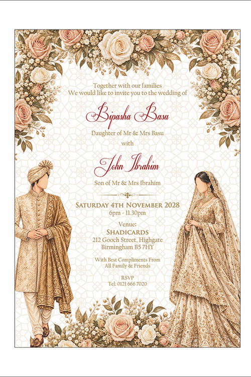 Load image into Gallery viewer, ABC 1304 Floral A5 Invitation with Bride &amp; groom Caricature
