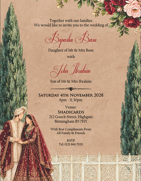 ABC 1305 Floral A5 Invitation with Bride & groom Caricature