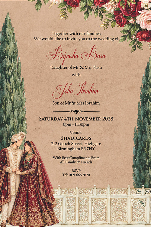 Load image into Gallery viewer, ABC 1305 Floral A5 Invitation with Bride &amp; groom Caricature
