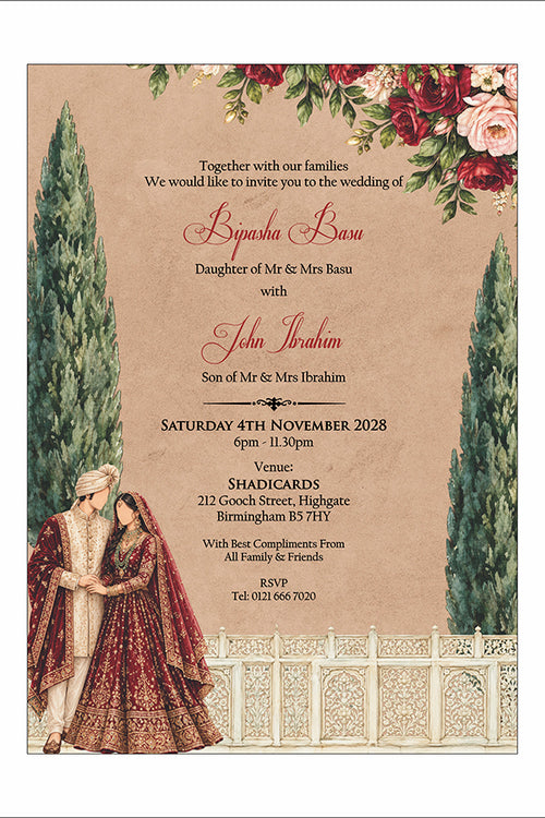 Load image into Gallery viewer, ABC 1305 Floral A5 Invitation with Bride &amp; groom Caricature
