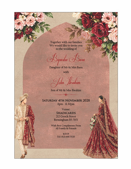 ABC 1306 Floral A5 Invitation with Bride & groom Caricature