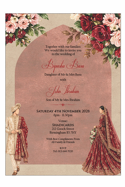 Load image into Gallery viewer, ABC 1306 Floral A5 Invitation with Bride &amp; groom Caricature
