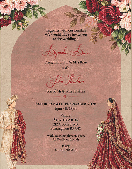 ABC 1306 Floral A5 Invitation with Bride & groom Caricature