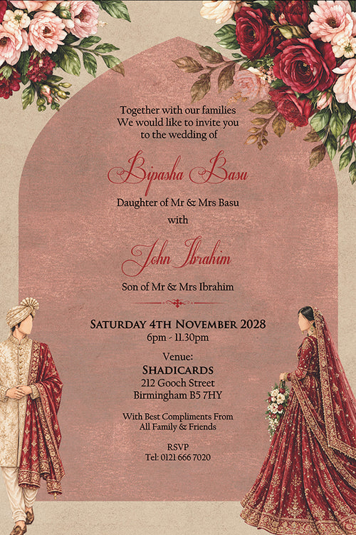 Load image into Gallery viewer, ABC 1306 Floral A5 Invitation with Bride &amp; groom Caricature
