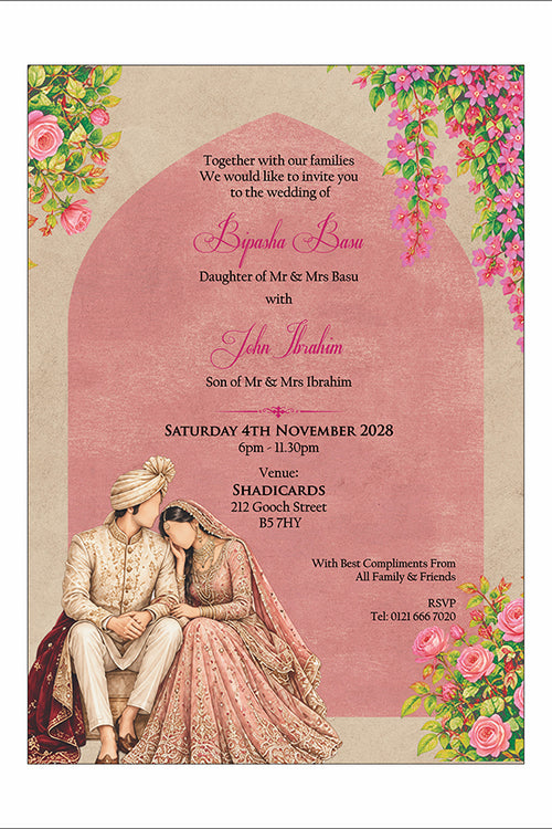 Load image into Gallery viewer, ABC 1307 Floral A5 Invitation with Bride &amp; groom Caricature
