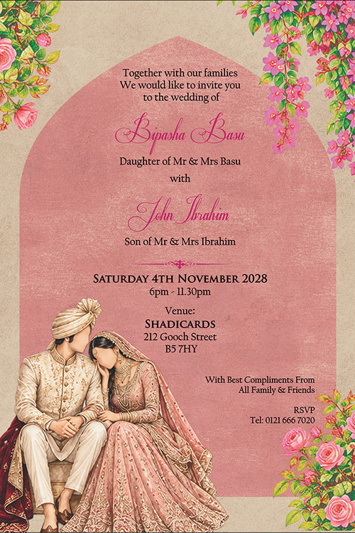 Load image into Gallery viewer, ABC 1307 Floral A5 Invitation with Bride &amp; groom Caricature
