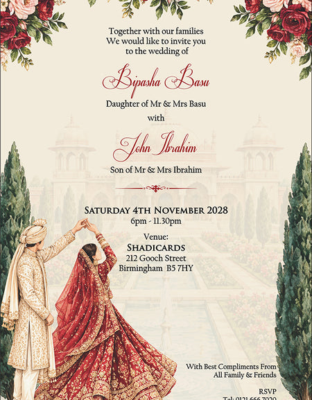 ABC 1308 Floral A5 Invitation with Bride & groom Caricature