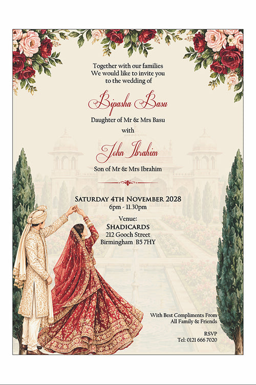 Load image into Gallery viewer, ABC 1308 Floral A5 Invitation with Bride &amp; groom Caricature
