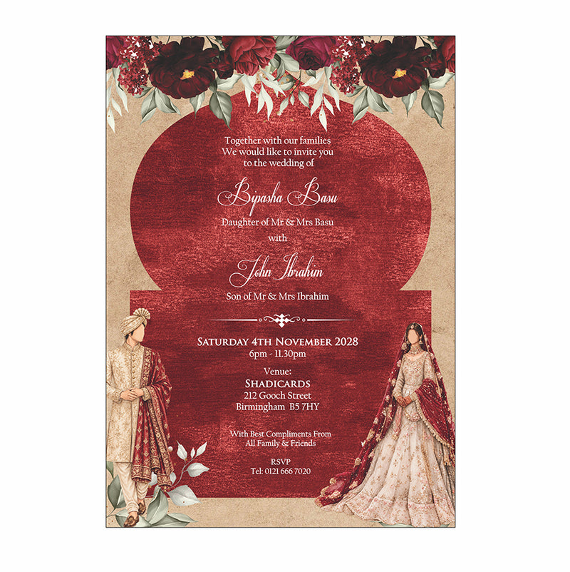 ABC 1320 Floral A5 Invitation with Bride & groom Caricature