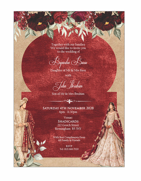 ABC 1320 Floral A5 Invitation with Bride & groom Caricature