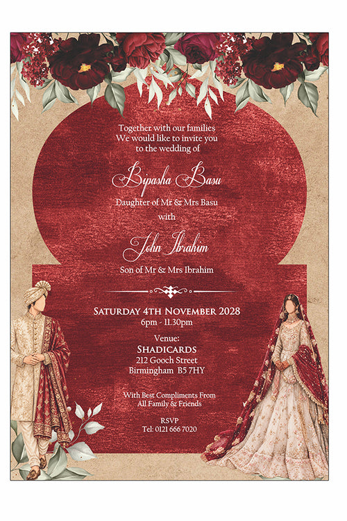 Load image into Gallery viewer, ABC 1320 Floral A5 Invitation with Bride &amp; groom Caricature
