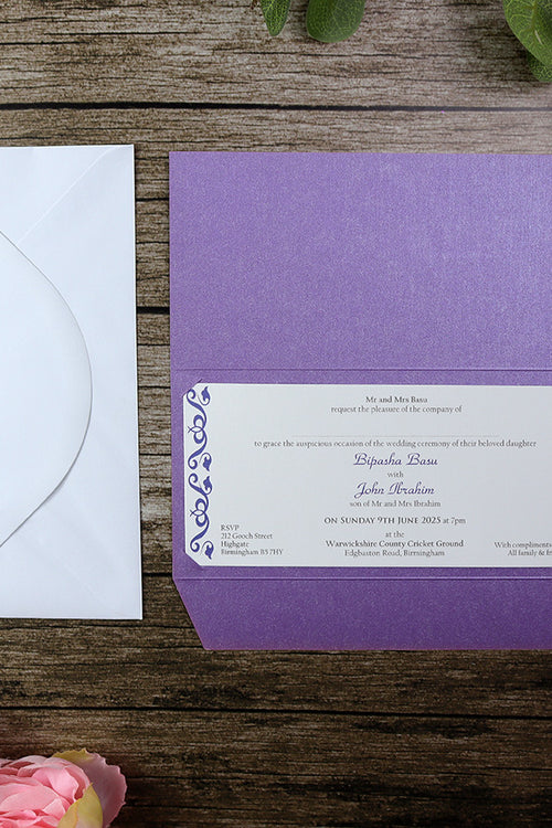 Load image into Gallery viewer, ABC 330 WI Lilac Invitation with foiled Wedding Invitation
