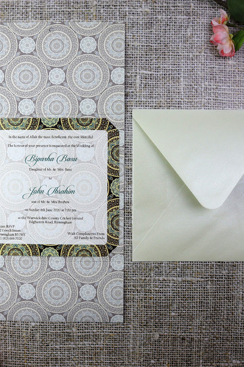Load image into Gallery viewer, Forest green Moroccan design personalised invitation ABC 373
