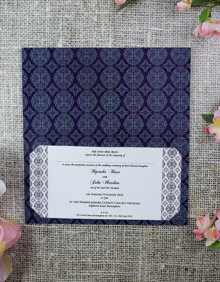 Silver Bismillah Blue Damask Islamic Wedding Invitation ABC 671M A1