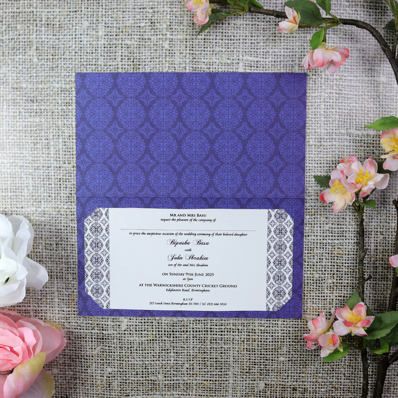 Silver Bismillah Blue Damask Islamic Wedding Invitation ABC 671M