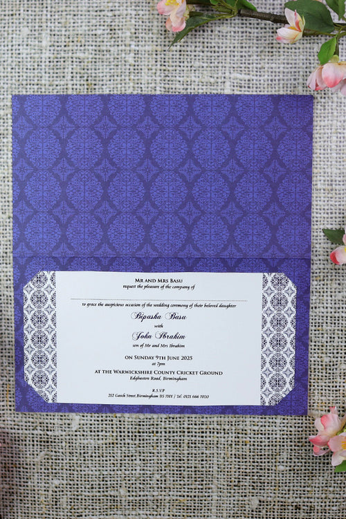 Load image into Gallery viewer, Silver Bismillah Blue Damask Islamic Wedding Invitation ABC 671M
