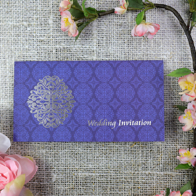 ABC 671 Arabesque design pattern Wedding Invitation in Blue and Silver