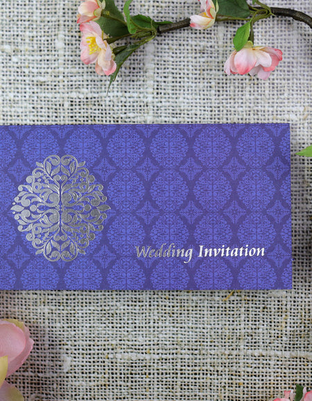ABC 671 Arabesque design pattern Wedding Invitation in Blue and Silver