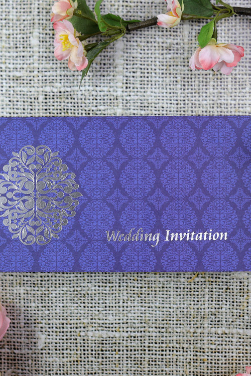 Load image into Gallery viewer, ABC 671 Arabesque design pattern Wedding Invitation in Blue and Silver
