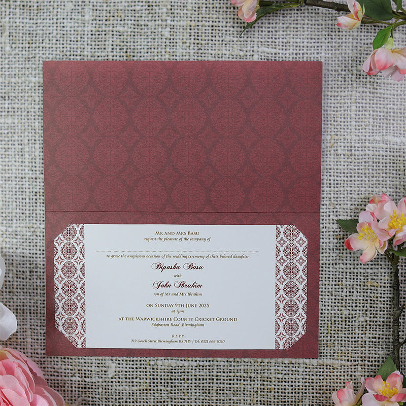 ABC 672 Islamic Arabesque Burgundy Waterdrop Bismillah Invite