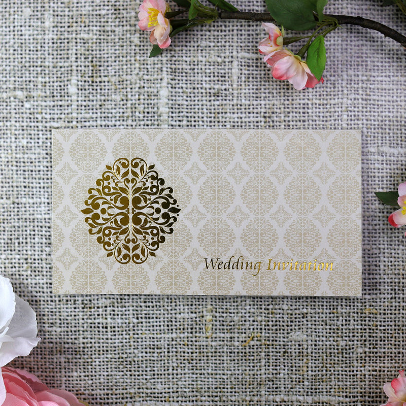 Foiled Golden Damask Design Wedding Invitation Card ABC 673