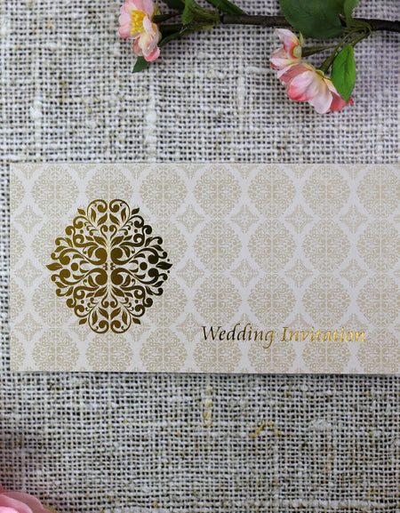 Arab Wedding Invitation with Vintage Arabesque Pattern and Gold Foiled Letterpress Design