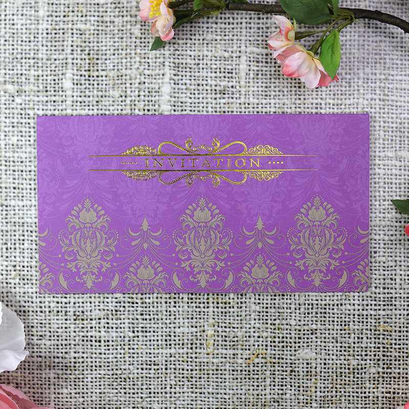Purple Damask Pattern Asian Style wedding Invitation Card - ABC 686