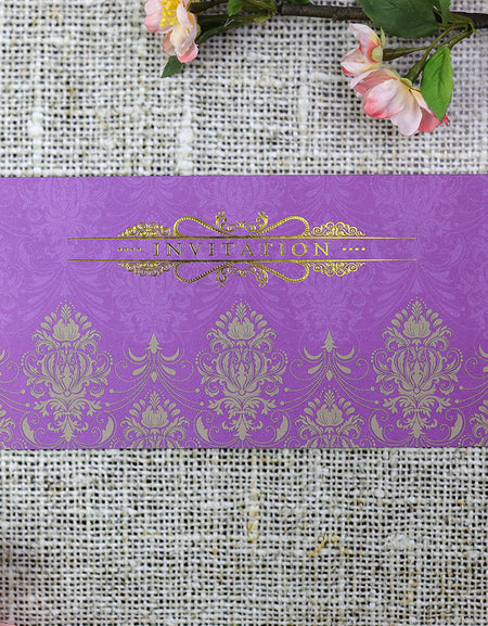 Purple Damask Pattern Asian Style wedding Invitation Card - ABC 686