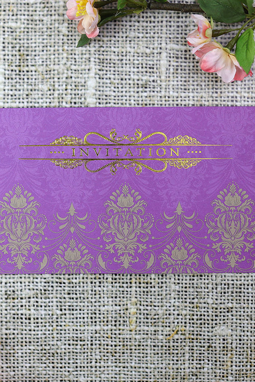 Load image into Gallery viewer, Purple Damask Pattern Asian Style wedding Invitation Card - ABC 686
