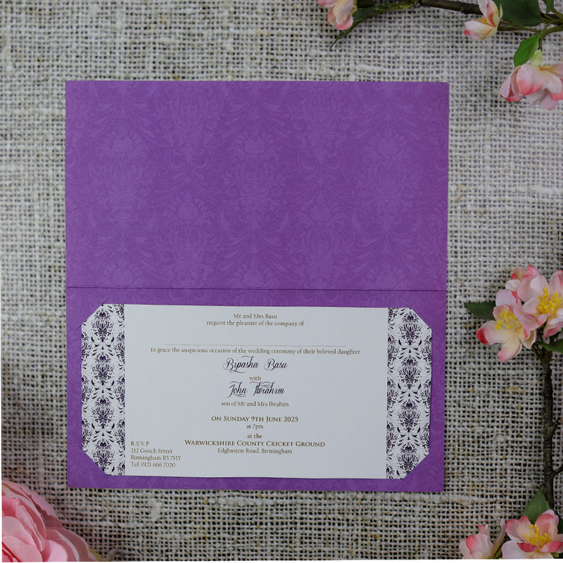 Purple Damask Pattern Asian Style wedding Invitation Card - ABC 686