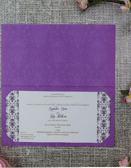 Purple Damask Pattern Asian Style wedding Invitation Card - ABC 686