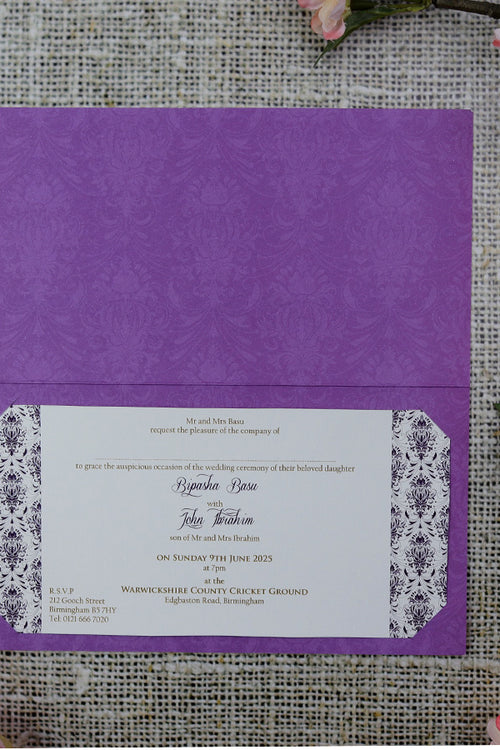 Load image into Gallery viewer, Purple Damask Pattern Asian Style wedding Invitation Card - ABC 686
