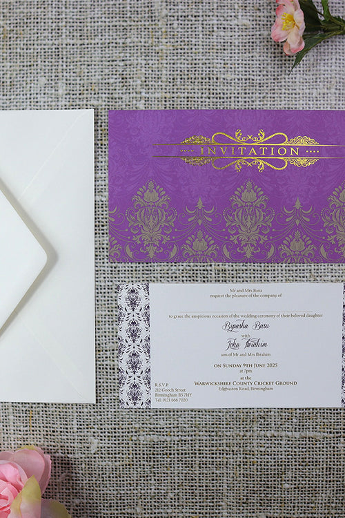 Load image into Gallery viewer, Purple Damask Pattern Asian Style wedding Invitation Card - ABC 686
