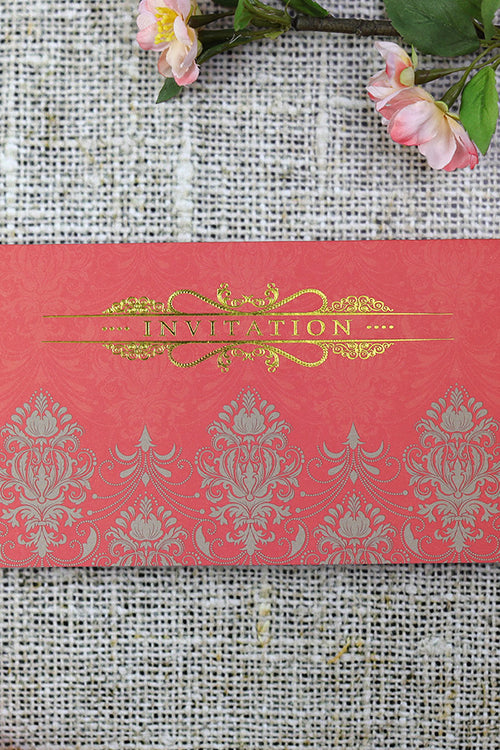 Load image into Gallery viewer, Red Seamless Damask Gold Foiled Invitation Card Design ABC 690
