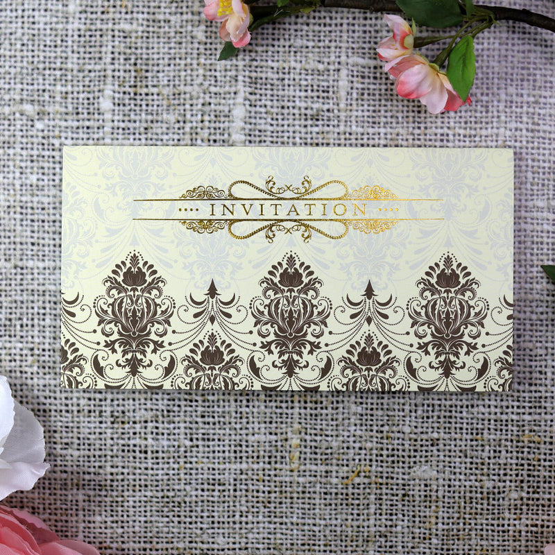 Cream Damask Pattern design Asian Wedding Invitation ABC 693