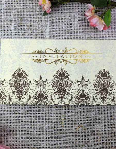 Cream Damask Pattern design Asian Wedding Invitation ABC 693