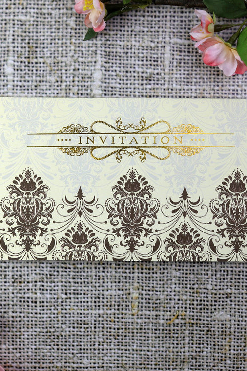 Load image into Gallery viewer, Cream Damask Pattern design Asian Wedding Invitation ABC 693
