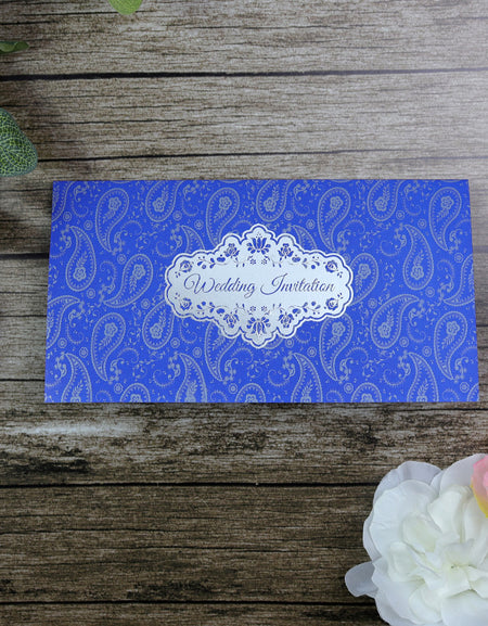 ABC 698 Paisley Pattern Blue and silver Foil Wedding Card Design