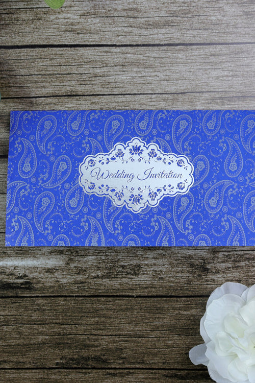 Load image into Gallery viewer, ABC 698 Paisley Pattern Blue and silver Foil Wedding Card Design
