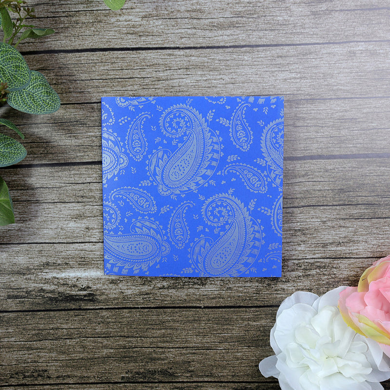 ABC 699 Blue and Silver grey square Paisley Invitation