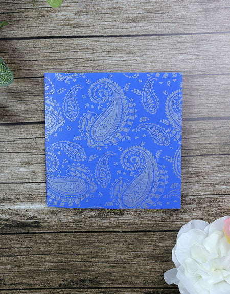 ABC 699 Blue and Silver grey square Paisley Invitation