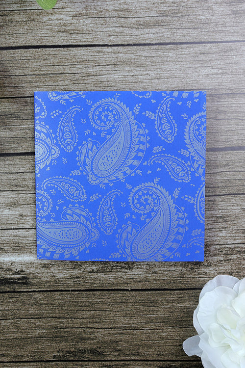 Load image into Gallery viewer, ABC 699 Blue and Silver grey square Paisley Invitation
