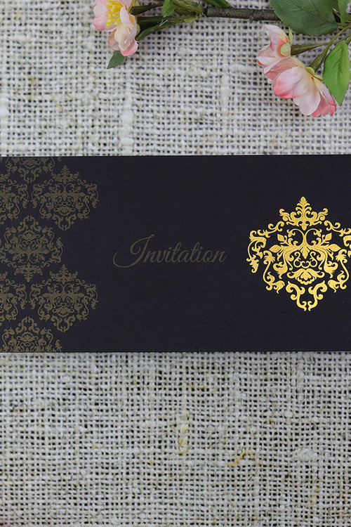 Load image into Gallery viewer, Black and Gold Damask Patterned Foiled Invitation Design ABC 740
