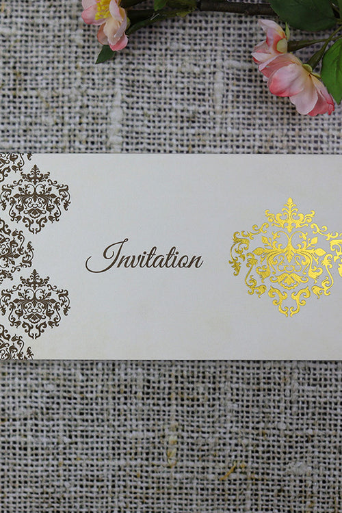 Load image into Gallery viewer, Beautiful Damask design letterpress Gold foiled Invitation ABC 741 Cream
