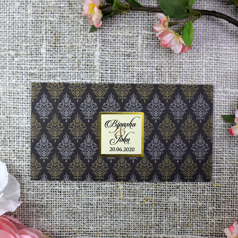 Black, Gold and Silver Damask Personalised Invitation ABC 751