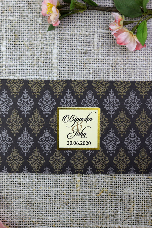 Load image into Gallery viewer, Black, Gold and Silver Damask Personalised Invitation ABC 751
