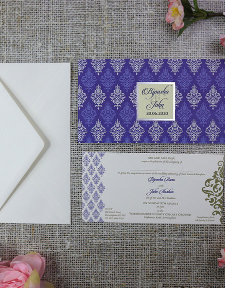Blue, grey and Silver custom wedding invitation ABC 753