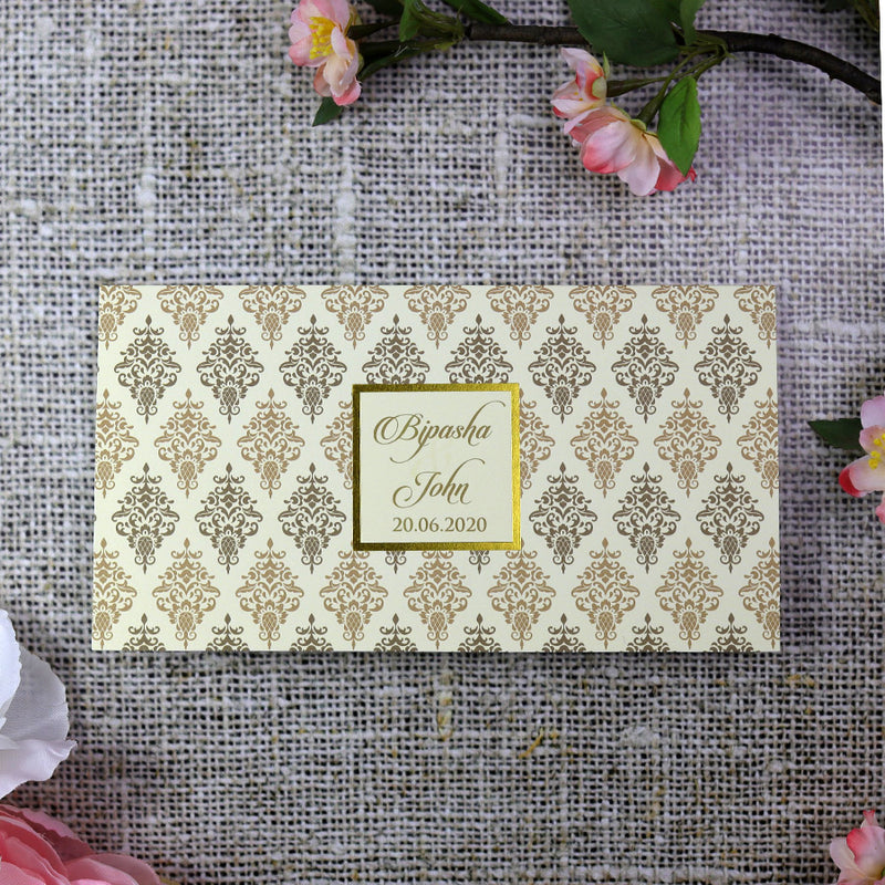 Vintage Damask Patterned cream and brown Bespoke Invitation - ABC 754